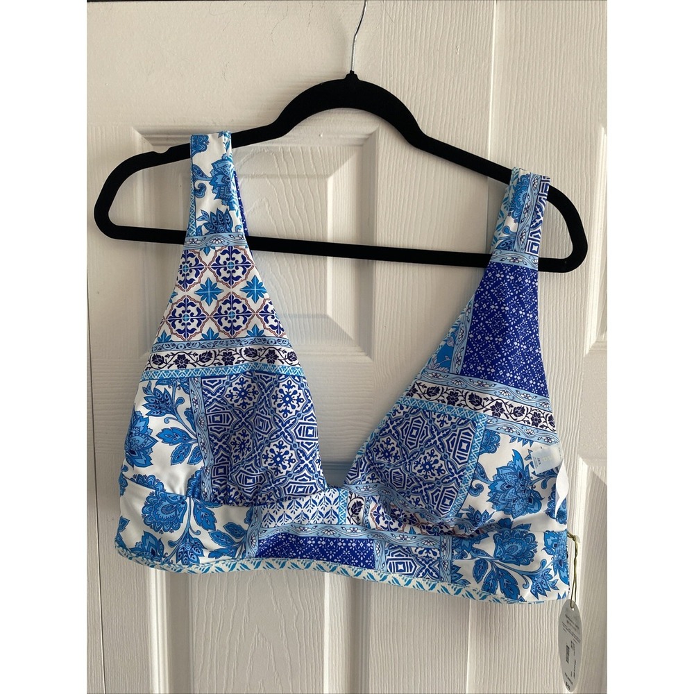 Mynah Reversible Triangle Bikini Top Womens Size‎ XXL Blue White Patchwork New